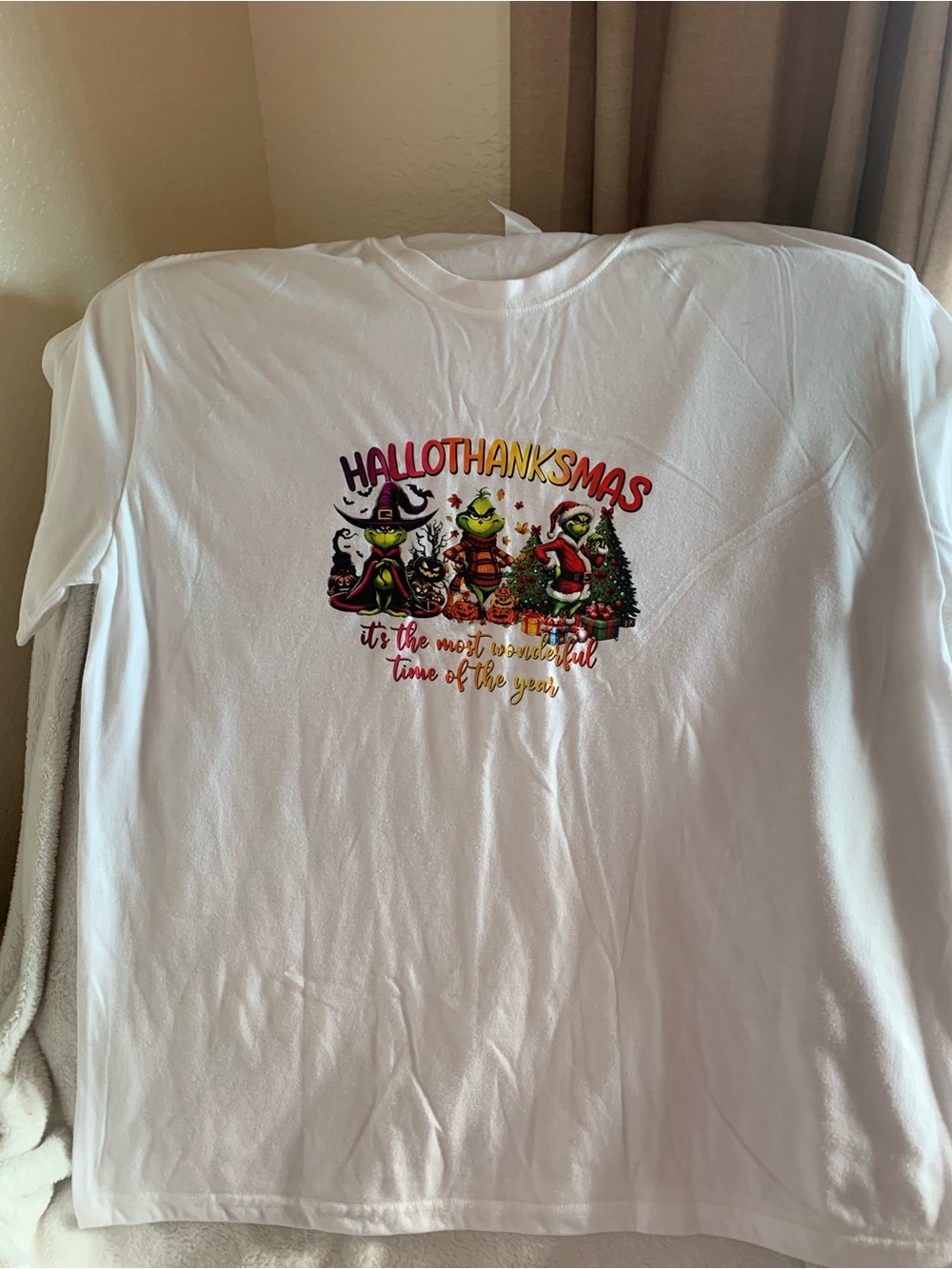 White Hallothanksmas Graphic Short Sleeve Tee